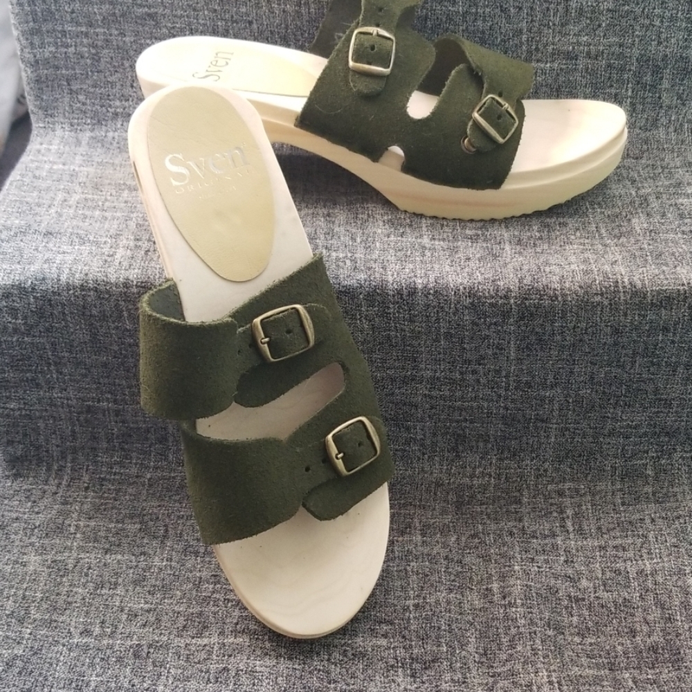 Sven Dark Olive Green Clog Sandal sz 38 NEW